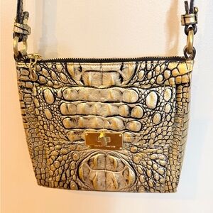 Brahmin Mimosa Gold Filigree purse embossed leather crocodile print